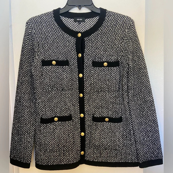 ME+EM Wool Blend Chevron Jacket Black & White Size Medium - Picture 3 of 8